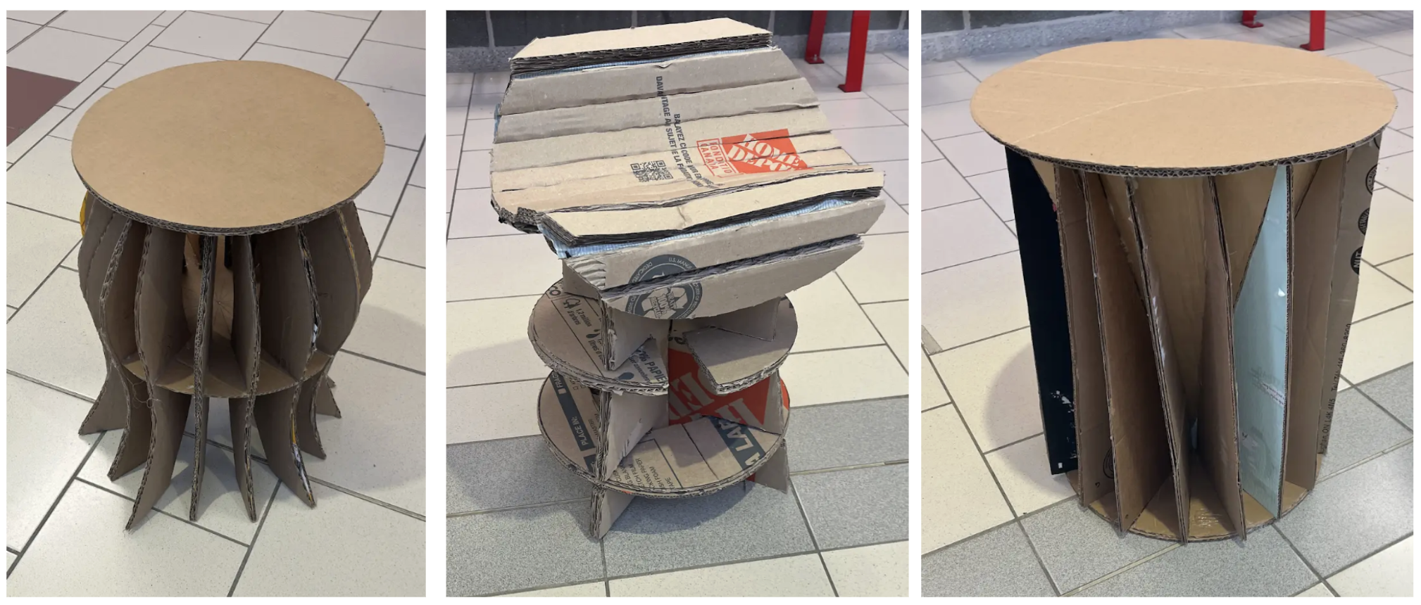 Grade 9 Technology students designed and built stools using only recycled cardboard and glue—no fasteners allowed! 